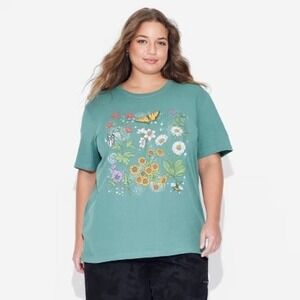 Mighty Fine Doe Garden Butterfly Bee Floral Nature T‎ Shirt Blue XS Grandmacore